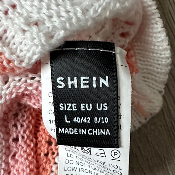 Bell Sleeve Wave Pattern Pink|Coral|White size Large - Picture 2 of 3